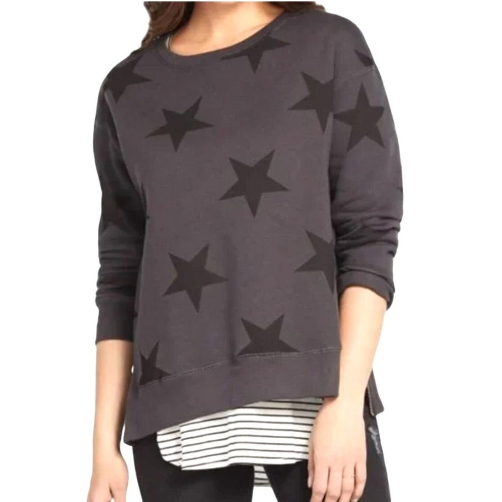 Sundry Side Zip Star Printed Boyfriend Fit Crewneck Grey Size XS